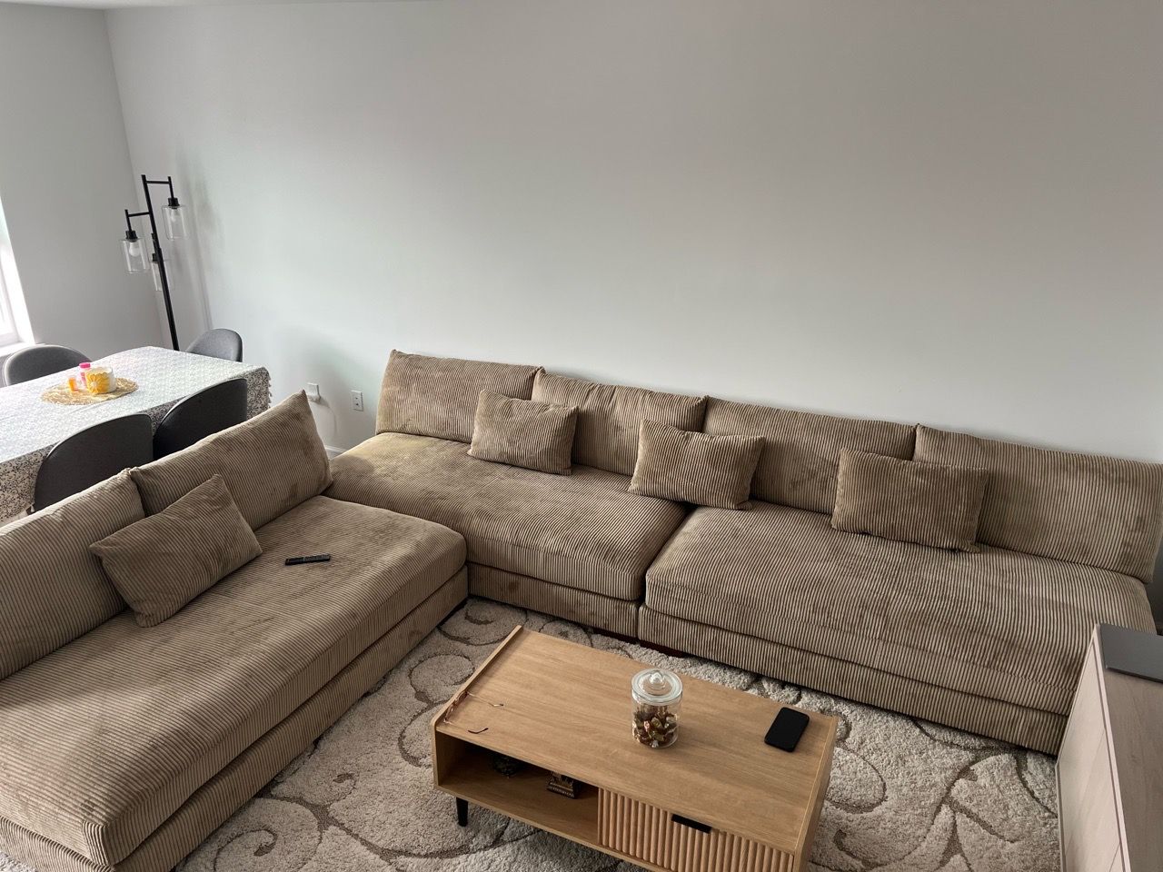 Beige Corduroy L-Shaped Sectional Sofa - photo 2