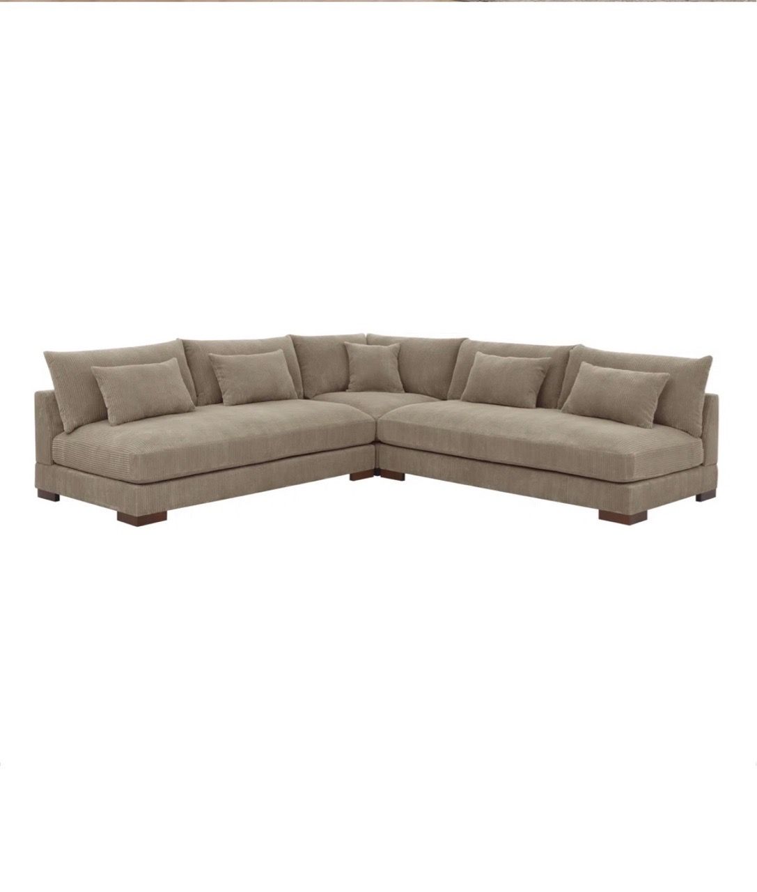 Beige Corduroy L-Shaped Sectional Sofa - photo 3