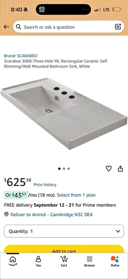 Scarabeo 3008-Three Hole ML Rectangular Ceramic Bathroom Sink