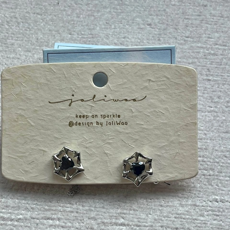 Silver Black Heart Stud Earrings