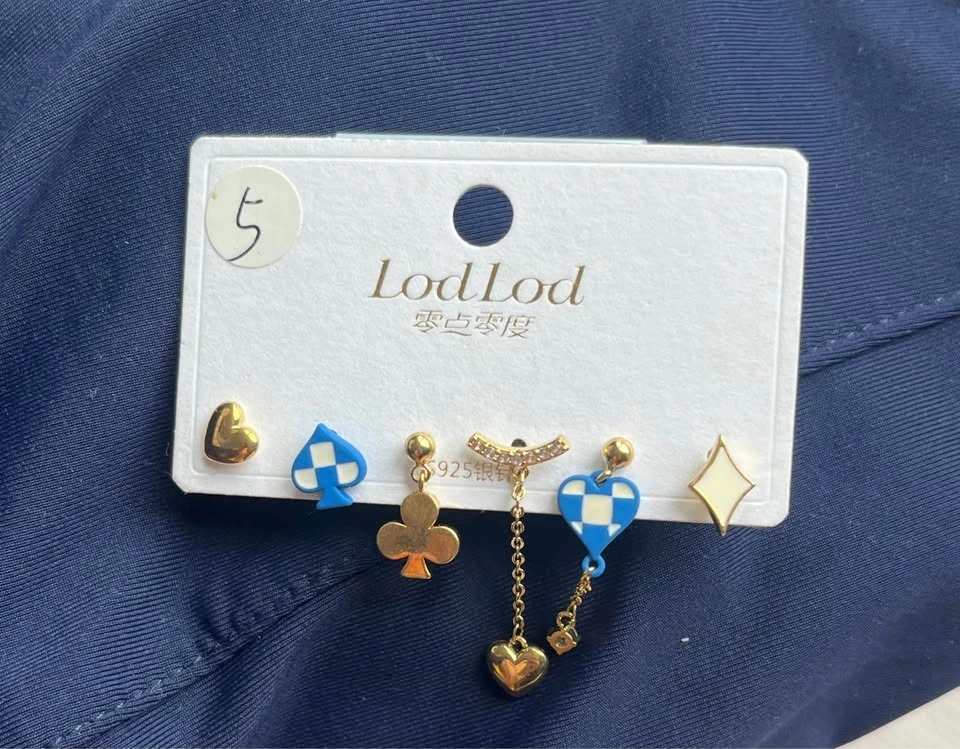 Gold and Blue Poker Symbol Earrings Set