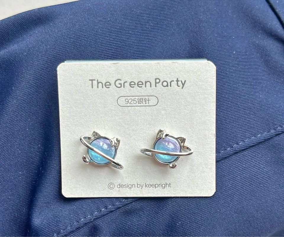 TGP Space cat planet earrings/studs silver