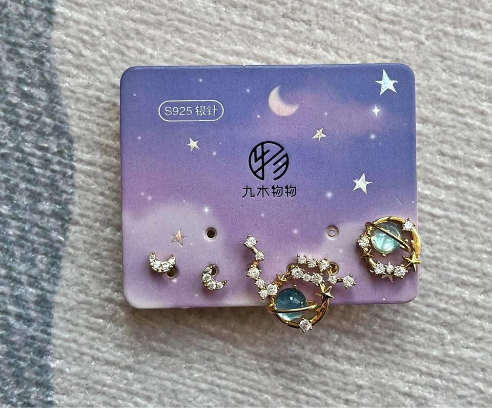 Set of gold planet constellation earring/studs