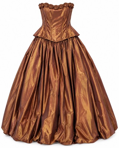 Vintage Venessa Stevens 90s Strapless Ball Gown Copper Bronze