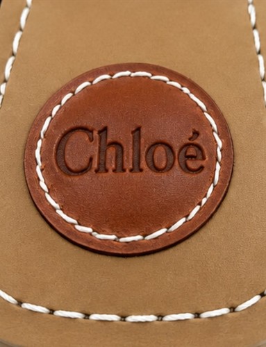 Chloé Woody Black Logo Ribbon Flat Slide Sandals Tan Leather EU - photo 5