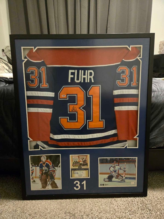 Framed Grant Fuhr Signed Jersey (PSA/DNA Authenticated)
