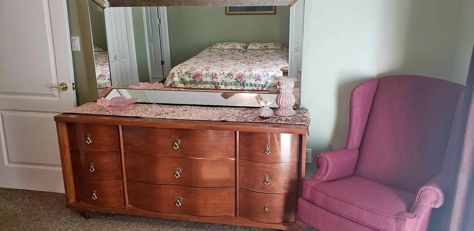 VINTAGE MID-CENTURY BEDROOM SET – DRESSER, LOWBOY & MIRROR
