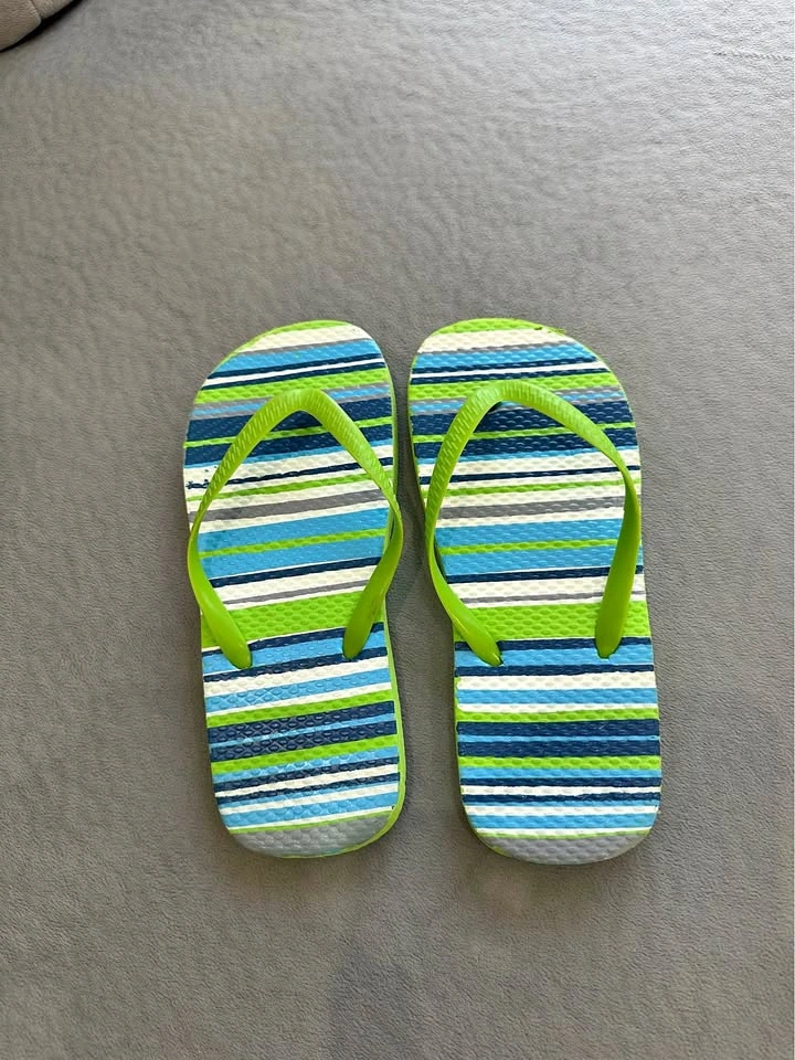 Toddler Striped Green and Blue Flip Flops