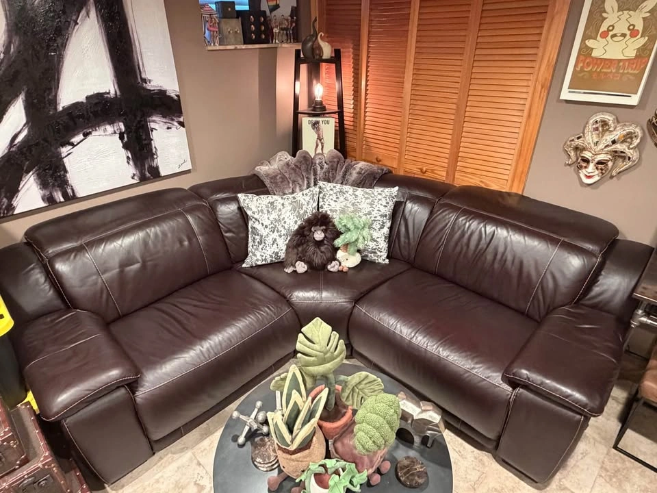 Dark Brown Leather Corner Reclining Sectional Sofa - photo 2