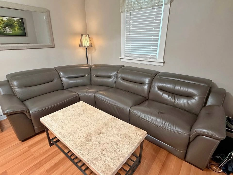 Gray Leather Power Reclining Sectional Sofa