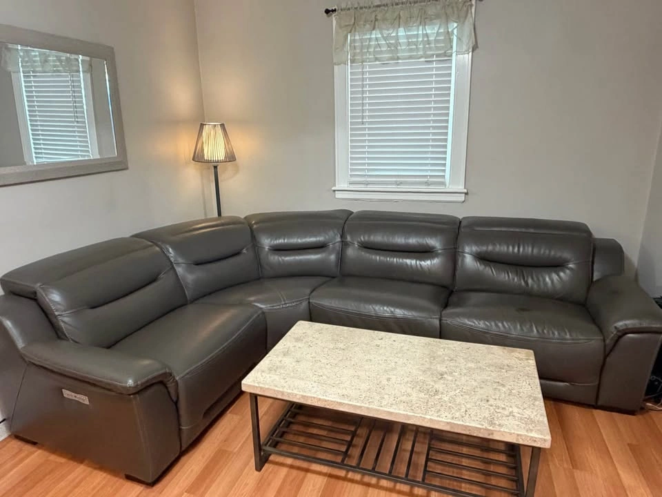 Gray Leather Power Reclining Sectional Sofa - photo 2