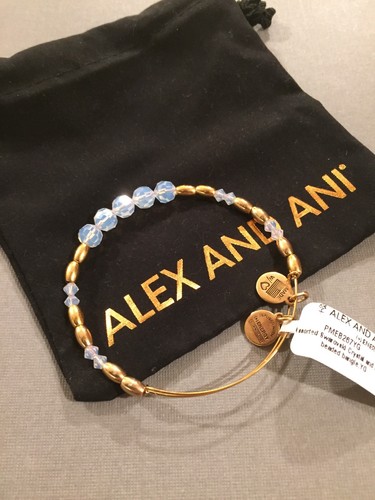 New Alex & Ani Swarovski Milky White Beaded Bangle - Gold Finish