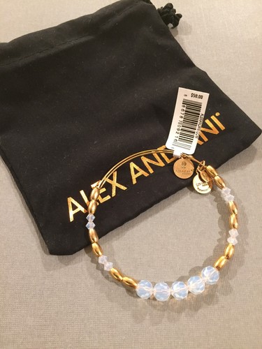 New Alex & Ani Swarovski Milky White Beaded Bangle - Gold Finish - photo 2