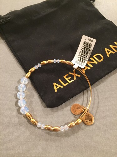 New Alex & Ani Swarovski Milky White Beaded Bangle - Gold Finish - photo 3