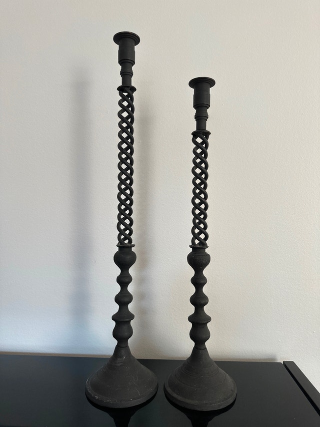 Pair of VTG large iron open barley twist candle holders. 25, 22”