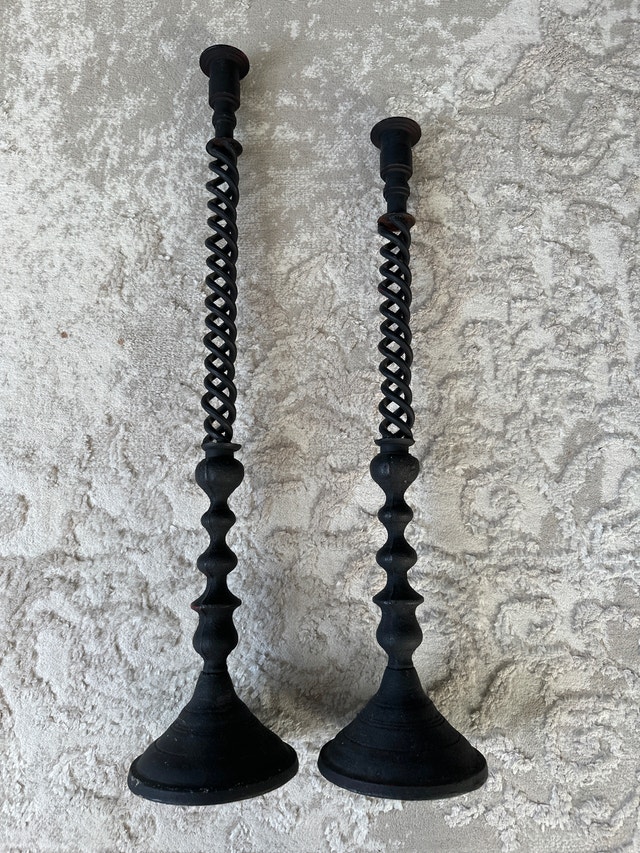 Pair of VTG large iron open barley twist candle holders. 25, 22” - photo 2