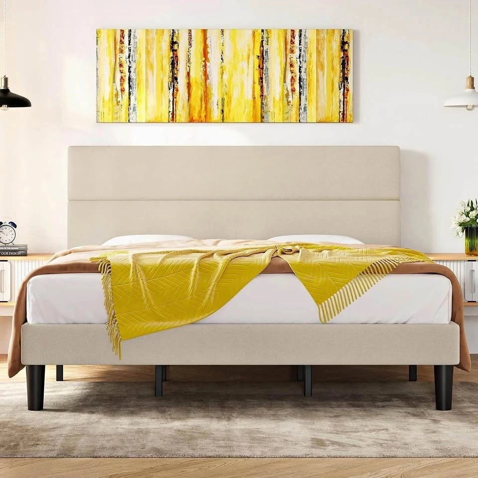 Modern Upholstered Platform Bed Frame with Linen Headboard