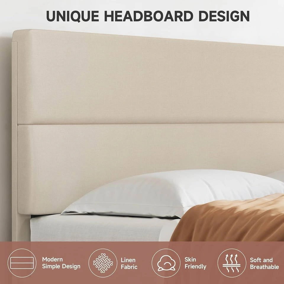 Modern Upholstered Platform Bed Frame with Linen Headboard - photo 2