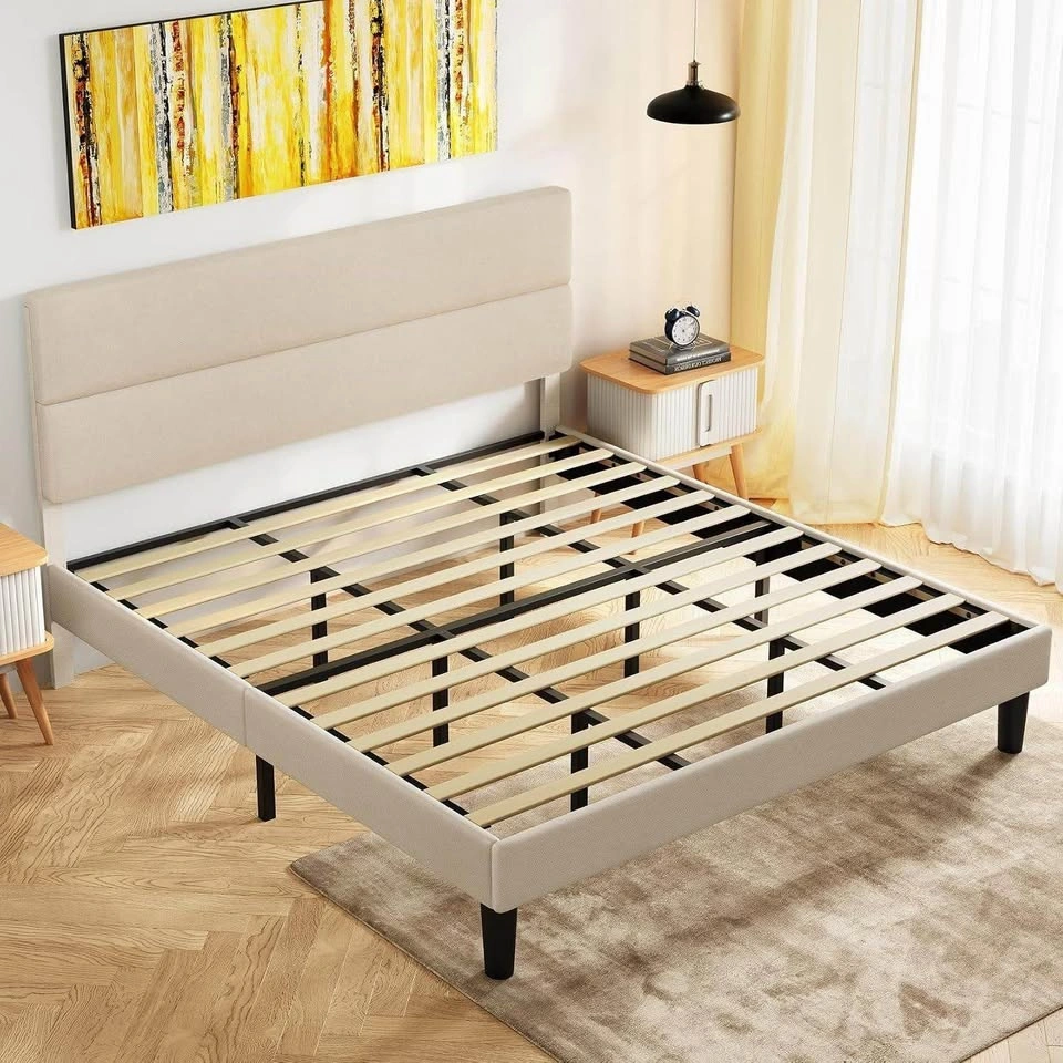 Modern Upholstered Platform Bed Frame with Linen Headboard - photo 3