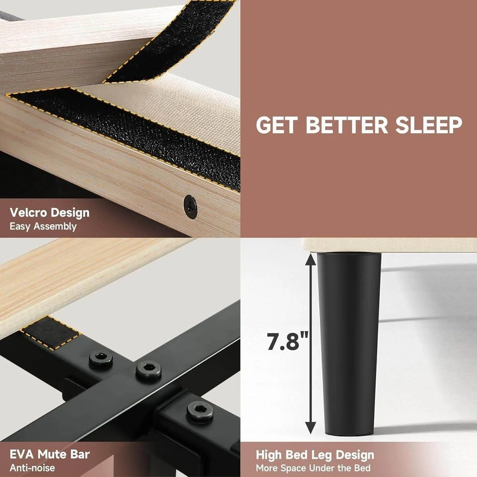 Modern Upholstered Platform Bed Frame with Linen Headboard - photo 4