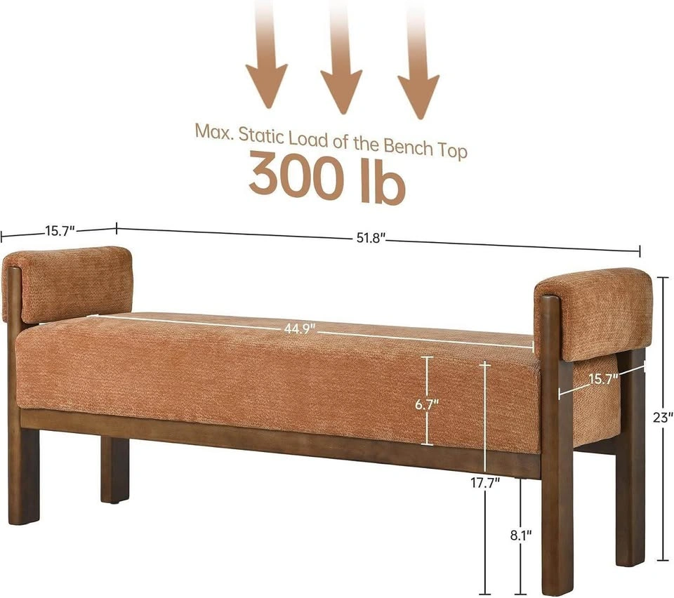 Modern Chenille Upholstered Bench with Solid Wood Frame - photo 2