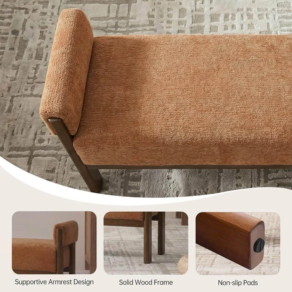 Modern Chenille Upholstered Bench with Solid Wood Frame - photo 3