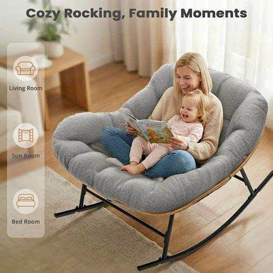 Rocking Papasan Chair with Grey Cushion