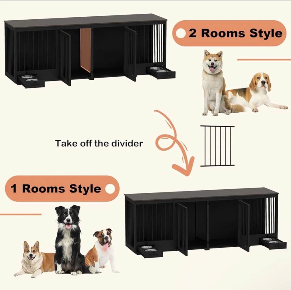 Large Double Dog Crate Furniture - TV Stand with Pull-out Bowls - photo 4