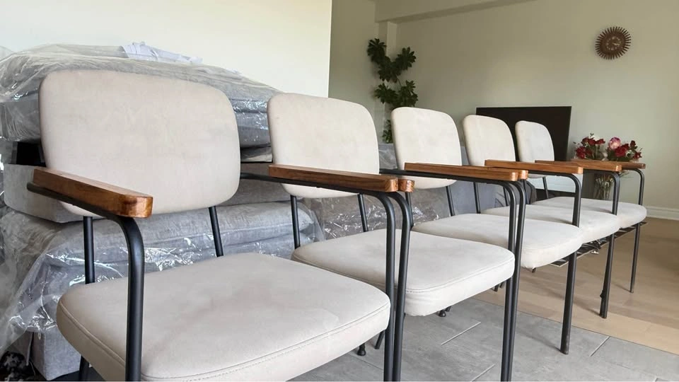 Set of 6 Mid-Century Modern Style Dining Chairs with Wood Armres - photo 2