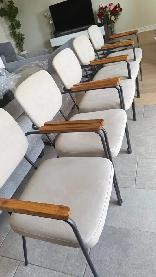 Set of 6 Mid-Century Modern Style Dining Chairs with Wood Armres - photo 3