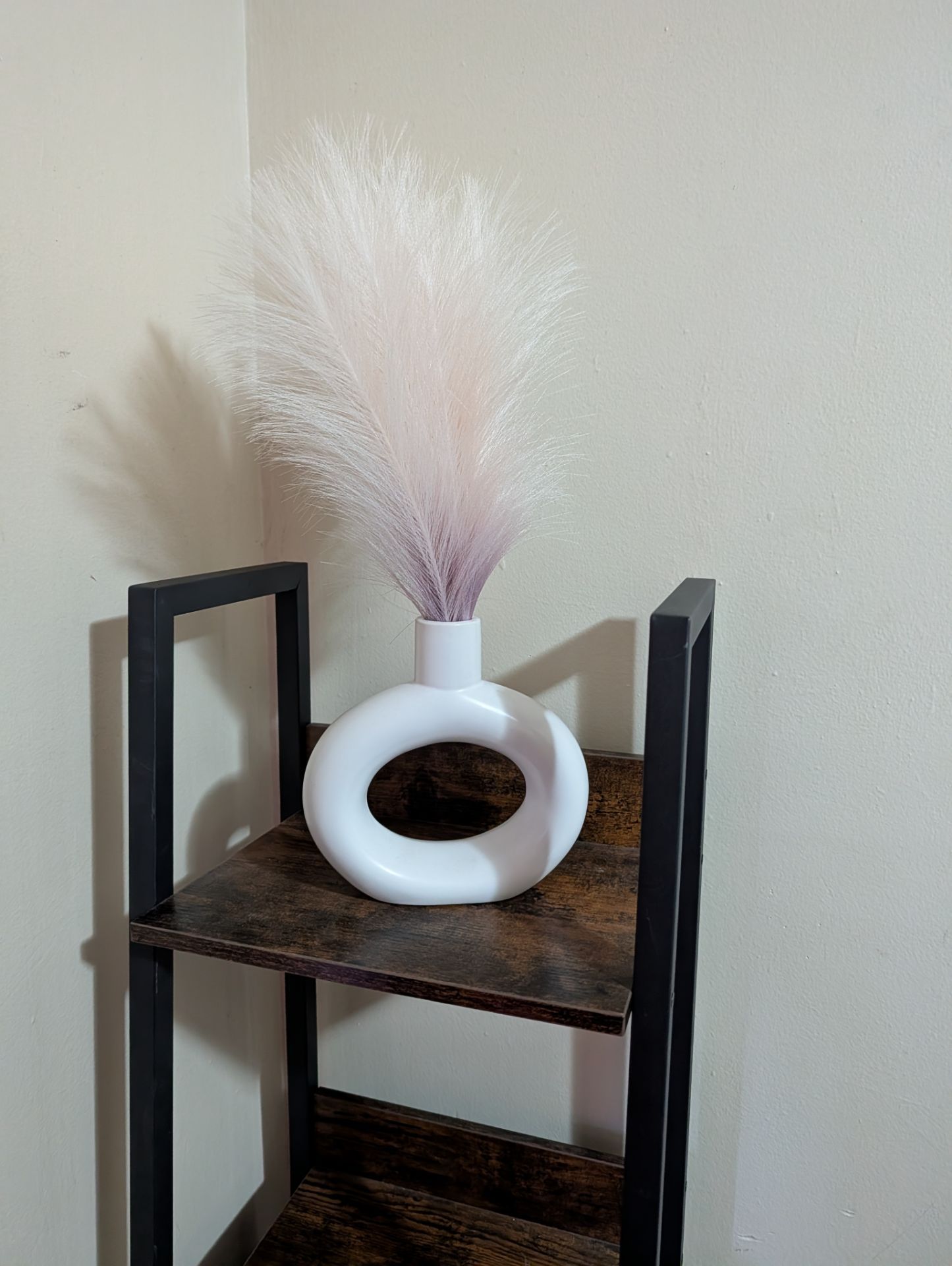 White Ceramic Vase with Faux Pampas Grass