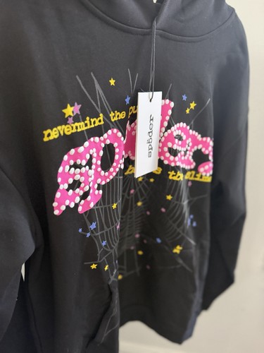 sp5der Black Pullover Hoodie Graphic Print Spider Web Stars M - photo 2