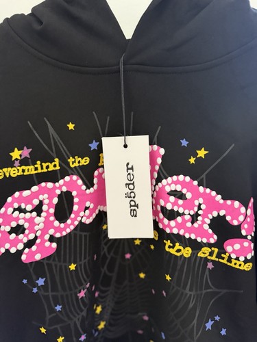 sp5der Black Pullover Hoodie Graphic Print Spider Web Stars M - photo 3