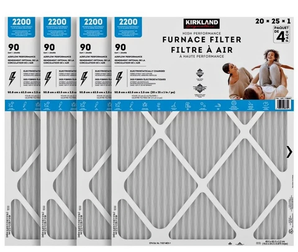 Kirkland Signature Furnace Filter 4 Pack 20 x 25 x 1