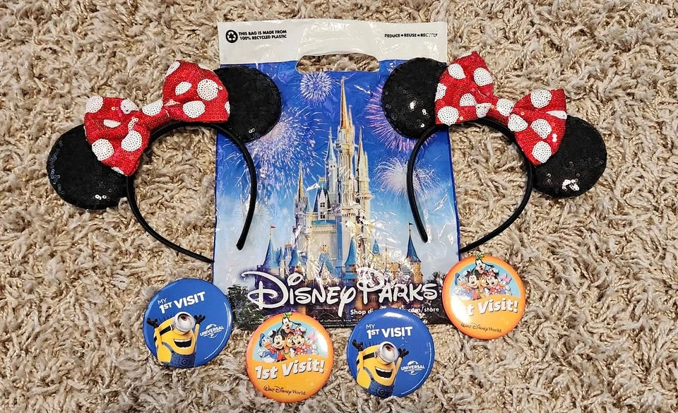 Disney Minnie Mouse Sequin Ear Headbands and Souvenir Buttons