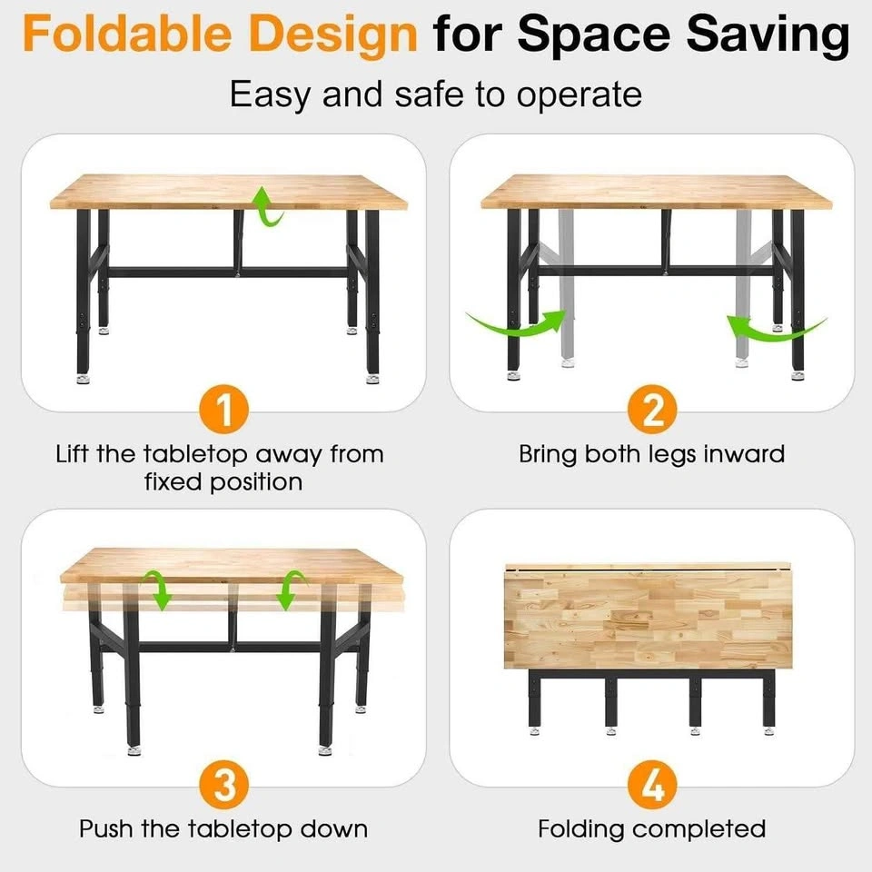 48” Heavy Duty Foldable Workbench – Solid Wood Top – NEW - photo 2