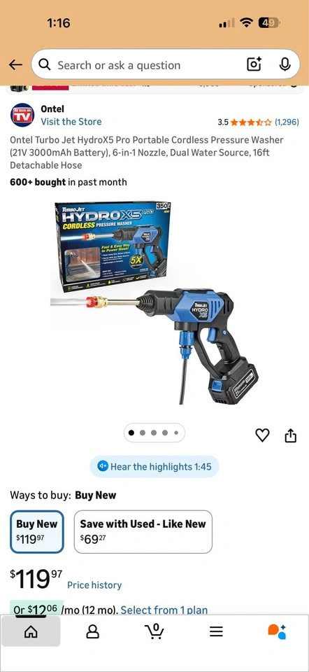 Ontel Turbo Jet HydroX5 Pro Portable Cordless Pressure Washer - photo 4