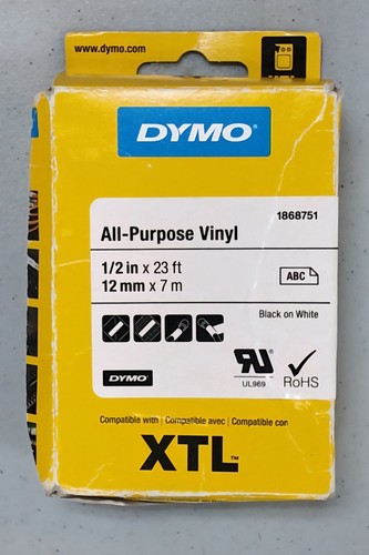 Dymo All-Purpose Vinyl 1/2 inch x 23ft Black on white 1868751