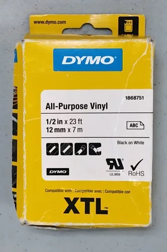 Dymo All-Purpose Vinyl 1/2 inch x 23ft Black on white 1868751
