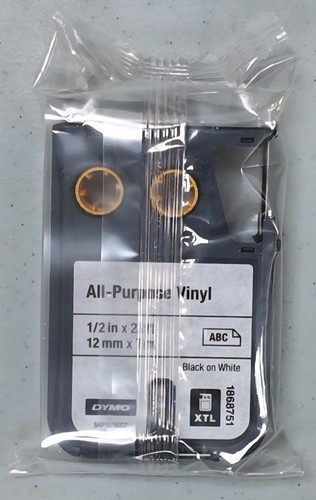 Dymo All-Purpose Vinyl 1/2 inch x 23ft Black on white 1868751 - photo 2
