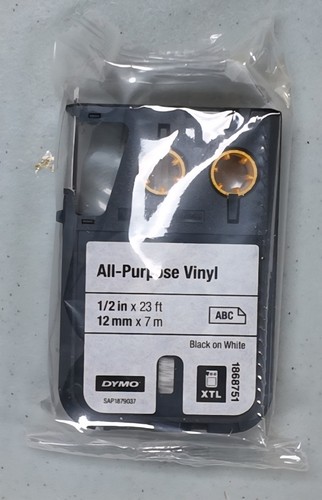 Dymo All-Purpose Vinyl 1/2 inch x 23ft Black on white 1868751 - photo 3