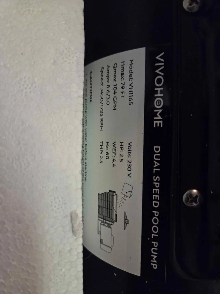 VIVOHOME 2.5HP Dual Speed Pool Pump 230V – Brand New - photo 3