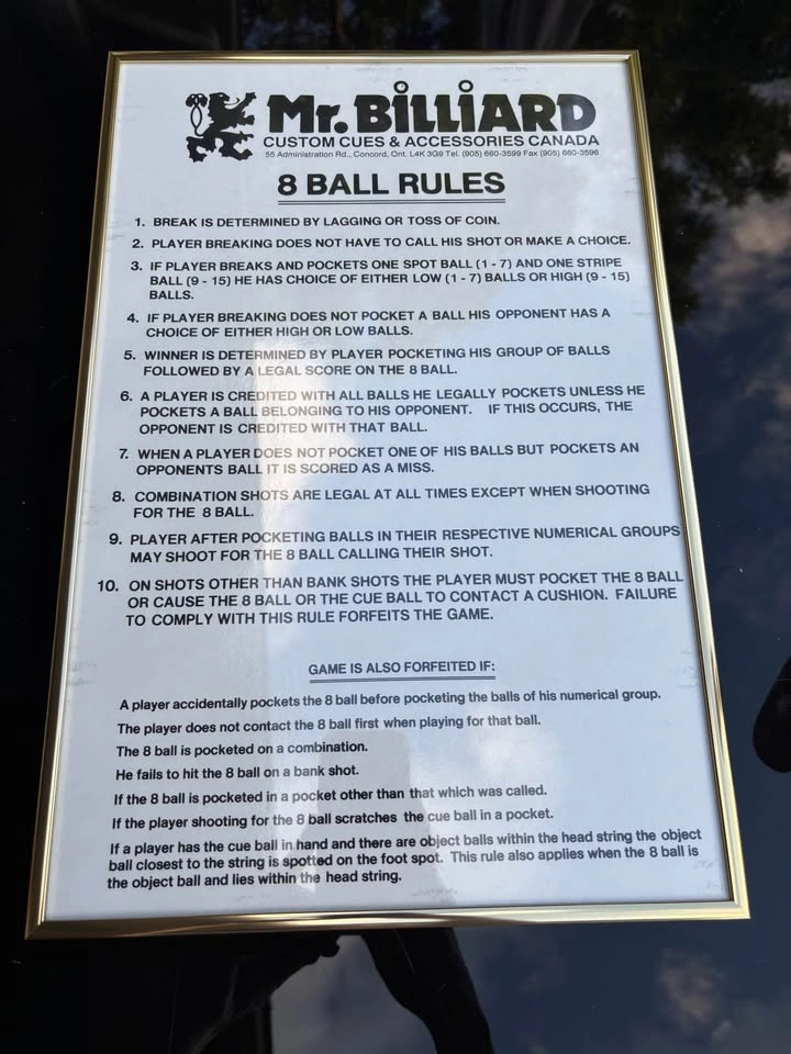 Mr. Billiard 8 Ball Rules Sign - photo 2
