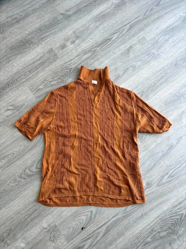 Pull&Bear Brown Textured Knit Polo Shirt – Size XL