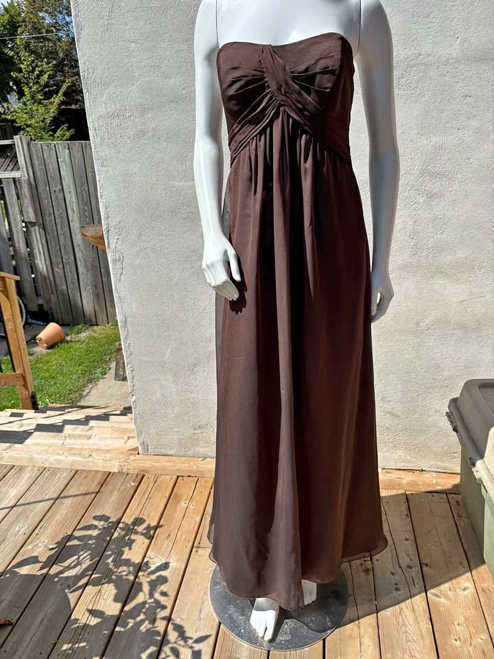 Size 12 Brown Strapless Ruched Bodice Maxi Dress