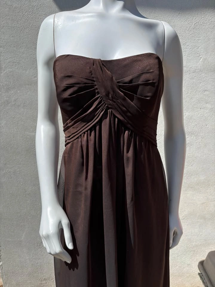 Size 12 Brown Strapless Ruched Bodice Maxi Dress - photo 2