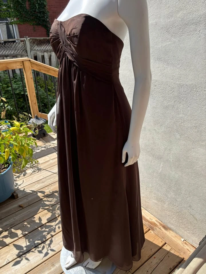 Size 12 Brown Strapless Ruched Bodice Maxi Dress - photo 3