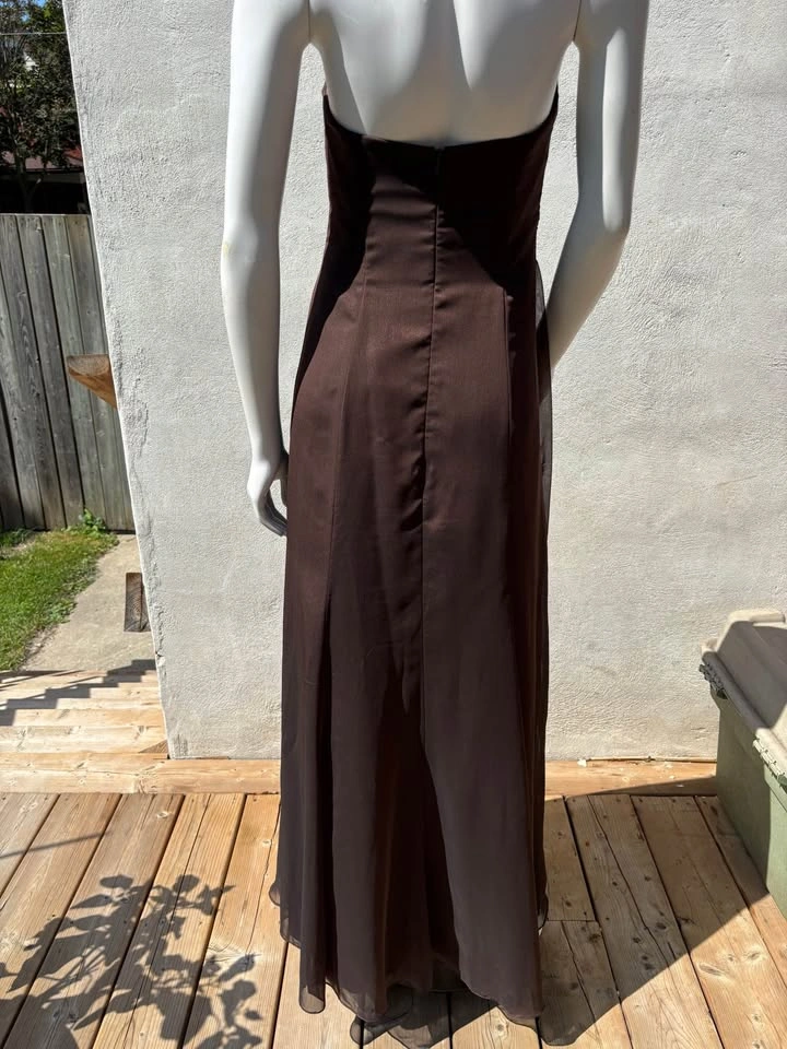 Size 12 Brown Strapless Ruched Bodice Maxi Dress - photo 4