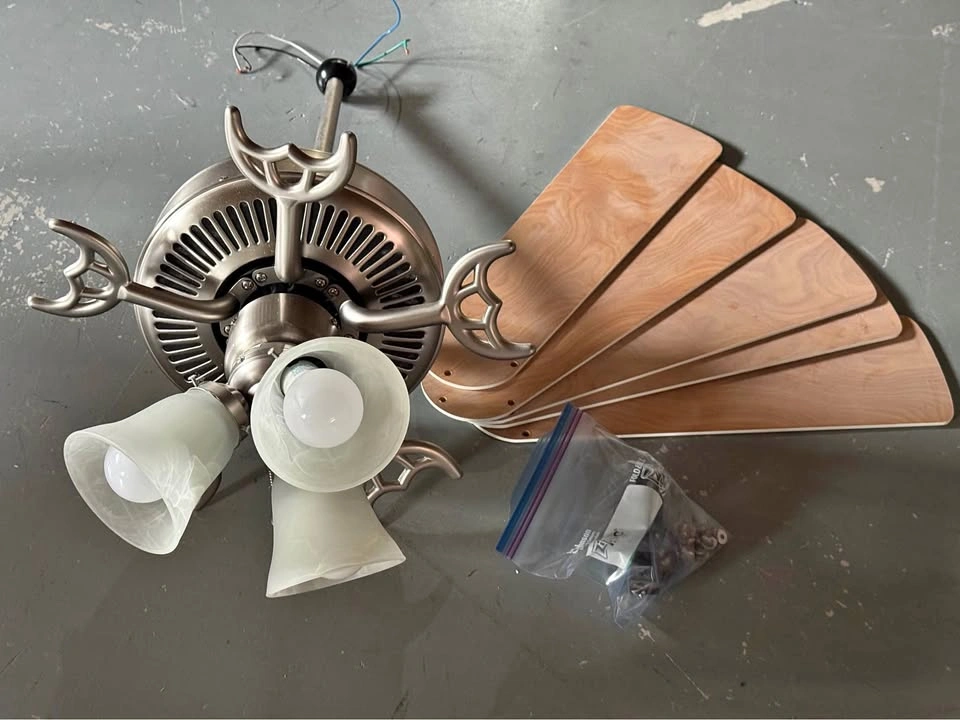 52” Brushed Nickel Ceiling Fan with Light Kit & Wood Blades