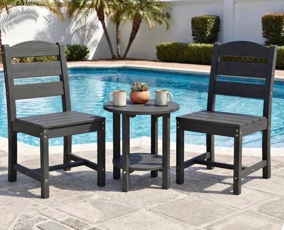 Outdoor Patio Set: 2 Chairs & Round Side Table